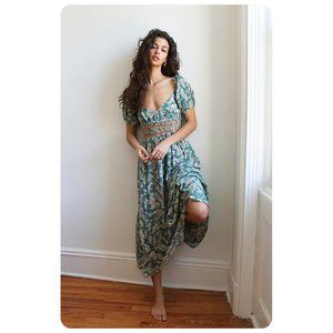 Free People Ellie Printed Puff Sleeve Maxi Dress sz S